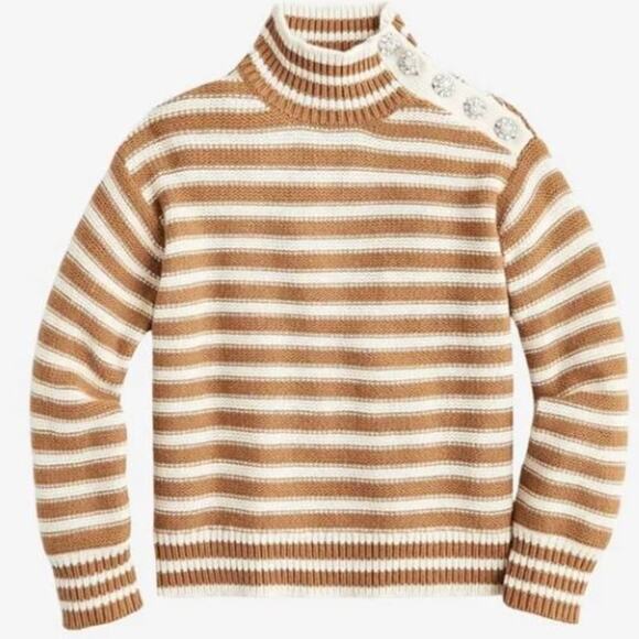 J.Crew Stripped Knit Mock Neck Pullover Sweater Jewel Luxury Caramel Natural XS - Picture 12 of 12